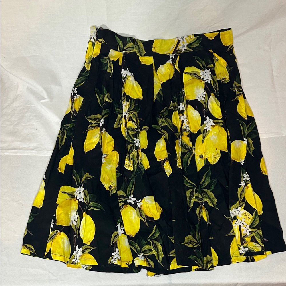 Vibrant Lemon Print A-Line Skirt